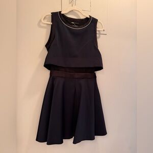 Maje Satin Navy Dress with Silver Neckline